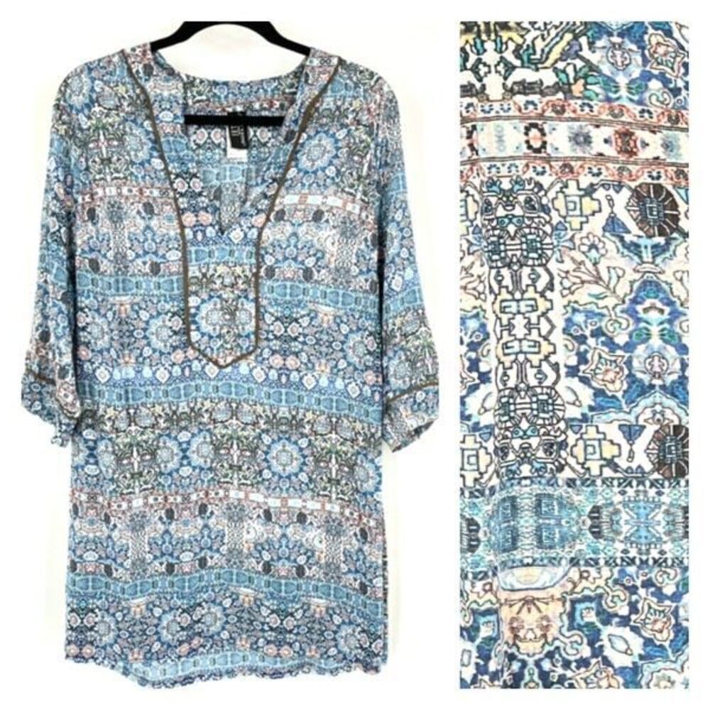 Jets by Jessika Allen Women's Geometric V-Neck Swim‎ Cover-Up Blouse Size 6 rare
